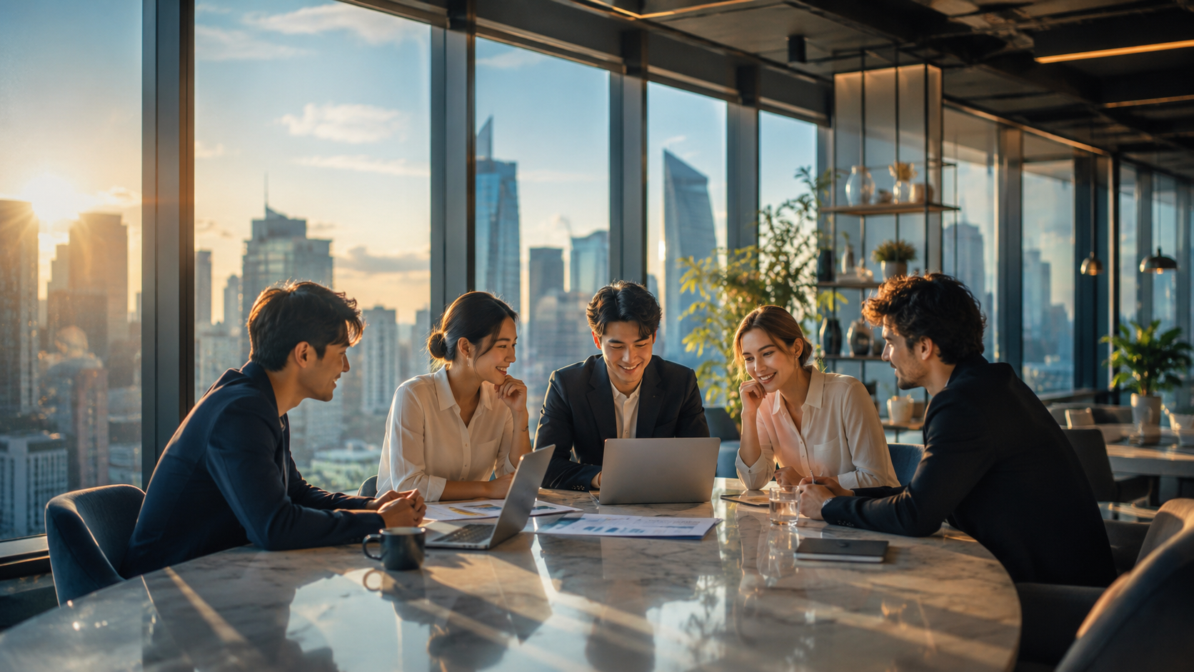 Promising entrepreneurs in a modern incubation workspace