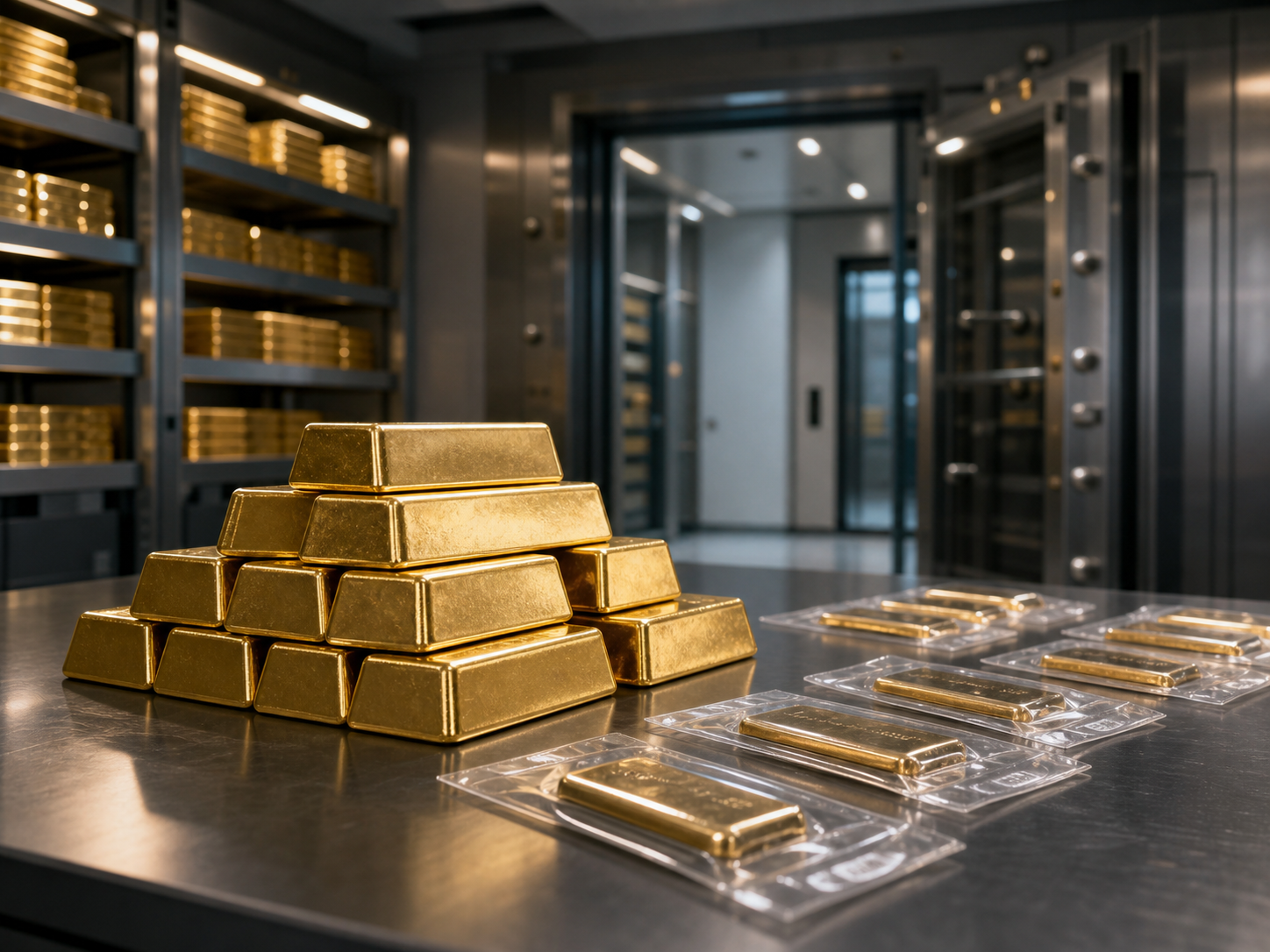 Gold bullion in a secure vault for international trading
